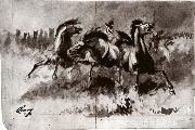 Cary, William Untitled sketch of wild horses painting